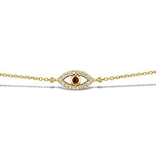 Load image into Gallery viewer, 14k Solid Gold and Natural Diamond Genuine Sapphire Evil Eye Chain Bracelet