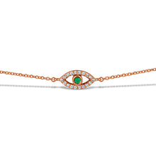Load image into Gallery viewer, 14k Solid Gold and Natural Diamond Genuine Sapphire Evil Eye Chain Bracelet