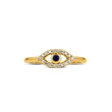 Load image into Gallery viewer, 14K Solid Gold Genuine Sapphire and Diamond Evil Eye Ring