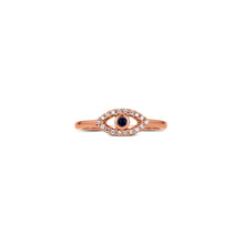 Load image into Gallery viewer, 14k Gold and Genuine Sapphire and Diamond Evil Eye Ring
