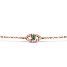 Load image into Gallery viewer, 14k Solid Gold and Natural Diamond Genuine Sapphire Evil Eye Chain Bracelet