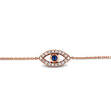 Load image into Gallery viewer, 14k Solid Gold and Natural Diamond Genuine Sapphire Evil Eye Chain Bracelet