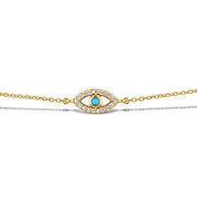 Load image into Gallery viewer, 14k Solid Gold and Natural Diamond Genuine Sapphire Evil Eye Chain Bracelet