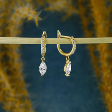 Load image into Gallery viewer, Single (Half Pair) 18k Solid Gold Natural Diamond Marquise Shaped Dangle Drop Huggy Hoop Earrings