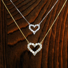 Load image into Gallery viewer, 14k Solid Gold Genuine Natural Diamond Heart Necklace Classic Open Design for Women or Girls White Yellow Rose Gold