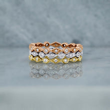 Load image into Gallery viewer, Social Value 14k Rose Gold and Genuine Diamond Minimalist Microset Open Thin Stack Band Ring (Size 5)