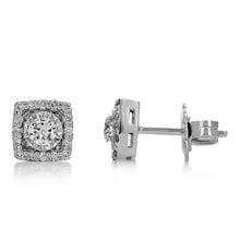 Load image into Gallery viewer, 14k White Gold Genuine Diamond Square Cushion Shape Diamond Cluster Stud Earrings for Women Dressy or Every Day High Quality