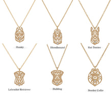 Load image into Gallery viewer, 18K Yellow Gold Natural Diamond Dog Thick Pendant Necklace | Husky, Labrador, Bloodhound, Collie, Terrier, Boxer | Dog Lover Gold Necklace