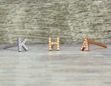 Load image into Gallery viewer, Single (Half Pair) 14K or 18k Gold & Genuine Diamond Initial Monogram Personalized Custom Alphabet Mix + Match Stud Earrings