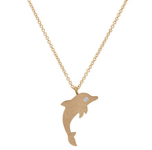 Load image into Gallery viewer, 18K Yellow Gold & Diamond Dolphin Pendant Necklace | Small Dolphin Charm With Adjustable Chain Necklace | Animal Jewelry For Women + Girls