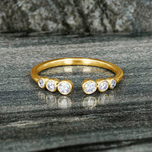 Load image into Gallery viewer, 14k Gold and Genuine Diamond Open Bezel Set Ring with High Quality Graduated Size Diamonds for Women in White, Yellow or Rose Gold