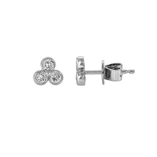 Load image into Gallery viewer, Single (Half Pair) 14k Gold and Genuine Diamond 3 Stone Trio Bezel Set Diamond Stud Earrings w/ High Quality Diamonds for Women