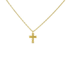 Load image into Gallery viewer, 18k Solid Gold Natural Diamond Small Cross Pendant w/ Adjustable Drawstring Chain | Religious Jewelry | Minimalist Cross For Woman or Child