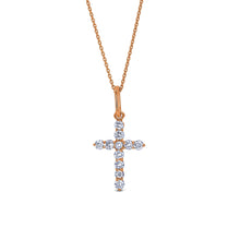 Load image into Gallery viewer, 14k Solid Gold Small Natural Diamond Cross Pendant Necklace .25ct W/ Chain | Minimalist Diamond Cross | Diamond Religious Christian Jewelry