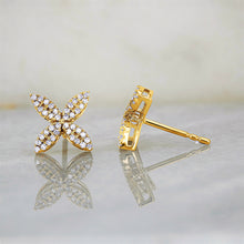 Load image into Gallery viewer, Pair of 14k Gold and Genuine Diamond Flower Petal Earrings for Women High Quality