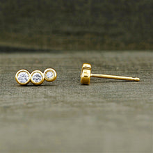 Load image into Gallery viewer, Single (Half Pair) 14k Gold Genuine Diamond Trio Bezel Set Small Bubble Ear Climber Crawler Stud Earring fow Women in White Yellow Rose Gold