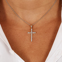 Load image into Gallery viewer, 14k Solid Gold Natural Diamond Common Prong Cross Pendant W/ Chain | Minimalist Diamond Cross Necklace | Religious Christian Jewelry