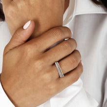 Load image into Gallery viewer, 14k Solid Gold Natural Diamond Microset Thin Bar Ring | Minimalist Diamond Stack Band | Thin Diamond Line Band | Tri-Color Stack Bands