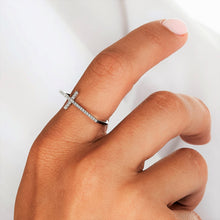 Load image into Gallery viewer, 14k Solid Gold Natural Diamond Minimalist Cross Ring | Religious Jewelry | 14k Gold and Diamond Christian Jewelry | White Yellow Rose Gold