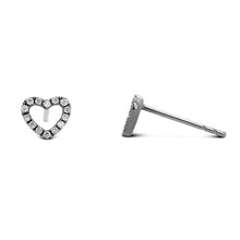 Load image into Gallery viewer, Single (Half Pair) 14k or 18k Gold Small Genuine High Quality Diamond Open Heart Earring Studs for Women or Girls in White Yellow Rose Gold