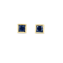 Load image into Gallery viewer, Single (Half Pair) 14k Solid Gold Natural Dark Pink or Blue Sapphire Princess Cut Small Square Bezel Set Earring Studs