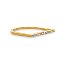 Load image into Gallery viewer, 14k Solid Gold Natural Diamond Microset Thin Bar Ring | Minimalist Diamond Stack Band | Thin Diamond Line Band | Tri-Color Stack Bands