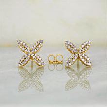 Load image into Gallery viewer, Pair of 14k Gold and Genuine Diamond Flower Petal Earrings for Women High Quality