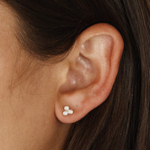 Load image into Gallery viewer, Single (Half Pair) 14k Gold and Genuine Diamond 3 Stone Trio Bezel Set Diamond Stud Earrings w/ High Quality Diamonds for Women