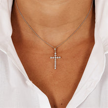 Load image into Gallery viewer, 14k Solid Gold Natural Diamond Common Prong Cross Pendant W/ Chain | Minimalist Diamond Cross Necklace | Religious Christian Jewelry
