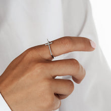 Load image into Gallery viewer, 14k Solid Gold Natural Diamond Minimalist Cross Ring | Religious Jewelry | 14k Gold and Diamond Christian Jewelry | White Yellow Rose Gold
