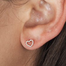 Load image into Gallery viewer, Single (Half Pair) 14k or 18k Gold Small Genuine High Quality Diamond Open Heart Earring Studs for Women or Girls in White Yellow Rose Gold