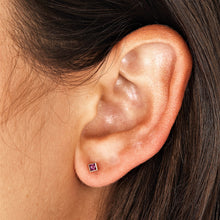 Load image into Gallery viewer, Single (Half Pair) 14k Solid Gold Natural Dark Pink or Blue Sapphire Princess Cut Small Square Bezel Set Earring Studs