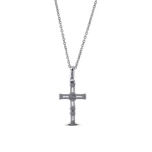 Load image into Gallery viewer, 14k or 18k Gold and Genuine Diamond Baguette and Round Stone Cross Pendant and Chain with High Quality Diamonds