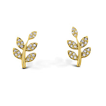 Load image into Gallery viewer, Single (Half Pair) 14k Gold Genuine Natural Diamond Leaves on Branch Earring Studs for Women in White, Yellow or Rose Gold