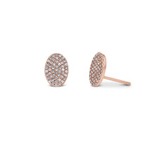 Load image into Gallery viewer, Pair of 14k Gold and Genuine Diamond Micro-Pave Oval Disc Earring Studs with High Quality Diamonds for Women in White, Yellow or Rose Gold