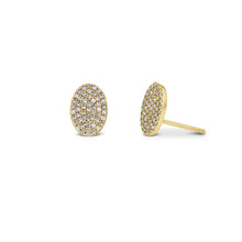 Load image into Gallery viewer, Pair of 14k Gold and Genuine Diamond Micro-Pave Oval Disc Earring Studs with High Quality Diamonds for Women in White, Yellow or Rose Gold