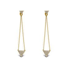 Load image into Gallery viewer, 14k Gold and Genuine Diamond Hanging Chain Earrings with Pave Triangles w/ Detachable Stud for Women in White, Yellow or Rose Gold 2" Length