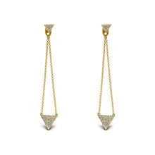 Load image into Gallery viewer, 14k Gold and Genuine Diamond Hanging Chain Earrings with Pave Triangles w/ Detachable Stud for Women in White, Yellow or Rose Gold 2" Length