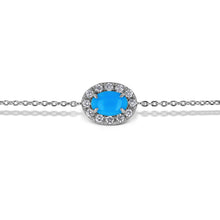 Load image into Gallery viewer, 18k Gold and Genuine Diamond and Turquoise Oval Chain Bracelet w/ High Quality Stones in White, Yellow or Rose Gold w/ Adjustable Drawstring