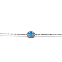 Load image into Gallery viewer, 18k Gold and Genuine Diamond and Turquoise Oval Chain Bracelet w/ High Quality Stones in White, Yellow or Rose Gold w/ Adjustable Drawstring