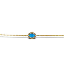 Load image into Gallery viewer, 18k Gold and Genuine Diamond and Turquoise Oval Chain Bracelet w/ High Quality Stones in White, Yellow or Rose Gold w/ Adjustable Drawstring