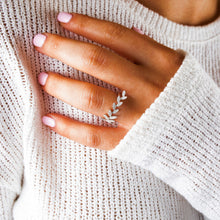 Load image into Gallery viewer, 14k Gold and Genuine Diamond Micro-Pave Leaf Petal Ring | Gold and Diamond Vine Ring for Women