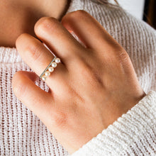 Load image into Gallery viewer, 14k Gold and Genuine Diamond and Pearl Bar Ring for Women w/ High Quality Diamonds in White, Yellow or Rose Gold