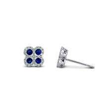 Load image into Gallery viewer, 18k White Gold and Genuine Diamond Natural Sapphire | Emerald | Ruby Clover Stud Earrings with Very High Quality Stones for Women or Girls