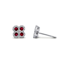 Load image into Gallery viewer, 18k White Gold and Genuine Diamond Natural Sapphire | Emerald | Ruby Clover Stud Earrings with Very High Quality Stones for Women or Girls