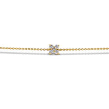 Load image into Gallery viewer, 18k Gold and Genuine Diamond 5 Stone Flower Cluster Stackable Layering Chain Bracelet w/ Adjustable Drawstring Chain in White Yellow or Rose