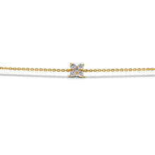 Load image into Gallery viewer, 18k Gold and Genuine Diamond 5 Stone Flower Cluster Stackable Layering Chain Bracelet w/ Adjustable Drawstring Chain in White Yellow or Rose