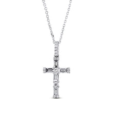 Load image into Gallery viewer, 14k or 18k Gold and Genuine Diamond Baguette and Round Stone Cross Pendant and Chain with High Quality Diamonds