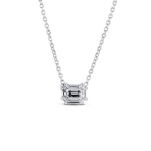 Load image into Gallery viewer, 18k White Gold Very High Quality VVS F Genuine Diamond Solitaire Emerald Cut Dainty Delicate Minimalist Choker Pendant Necklace on Chain