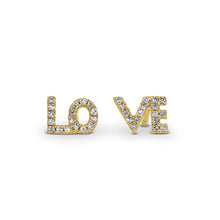 Load image into Gallery viewer, 14k Gold and Genuine Diamond LOVE Micro-set Earring Studs w/ High Quality Diamonds for Women in White, Yellow or Rose Gold